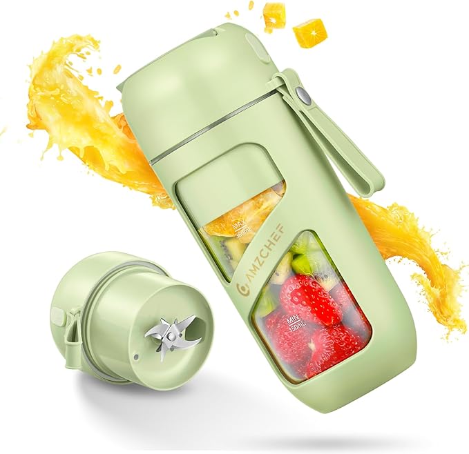 AMZCHEF Portable Blender, Strong Cutting Power with 10-Blade,Type-C Rechargeable,Vacuum Personal Size Mini Blender for Shakes and Smoothies, BPA free, for Sports, Travel, Hiking
