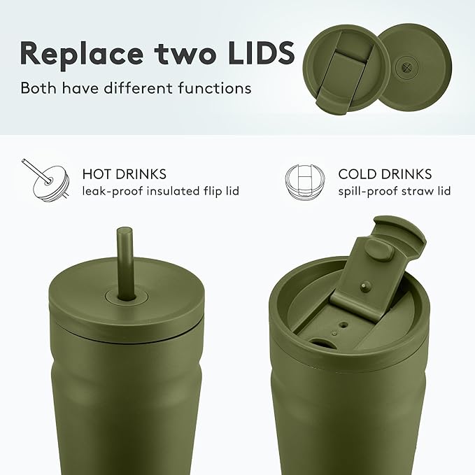 COKTIK 20oz Insulated Tumbler with Lid and Straw Iced Coffee Cup Reusable Stainless Steel Travel Mug Water Bottle Cupholder Friendly for Women Men Her Him (Olive)