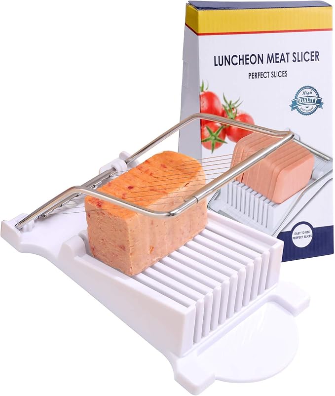 NVTED Slicer, Luncheon Meat Slicer Boiled Egg Fruit Soft Cheese Butter Slicers Cutter, Stainless Steel Wires, Cuts 10 Slices (White)