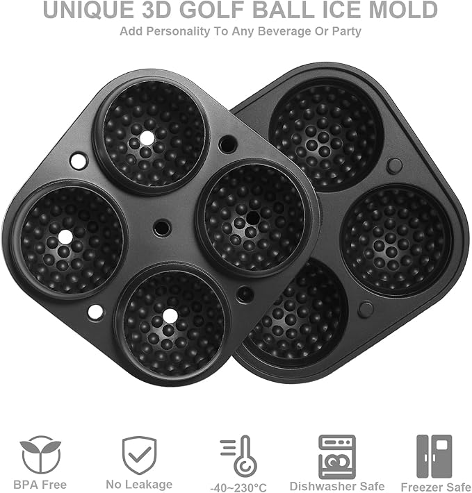 ACOOKEE Novelty Golf Gifts Ball Ice Maker Mold, 2.5" Large Sphere Round Ice Cube Mold for Cocktails, Whiskey, Bourbon Chilling, 4 Hole Fun Shapes Big Silicone Circle Ice Cube Trays w/Funnel