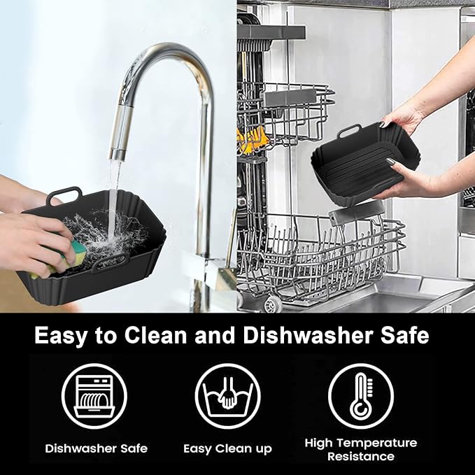 Silicone Air Fryer Liners 2 Pack, Reusable Liners Compatible for Ninja Foodi DZ201, DZ401, DZ550, COSORI, Chefman, Instant Air Fryer, and 6-in-1 8-10QT AirFryer Baskets