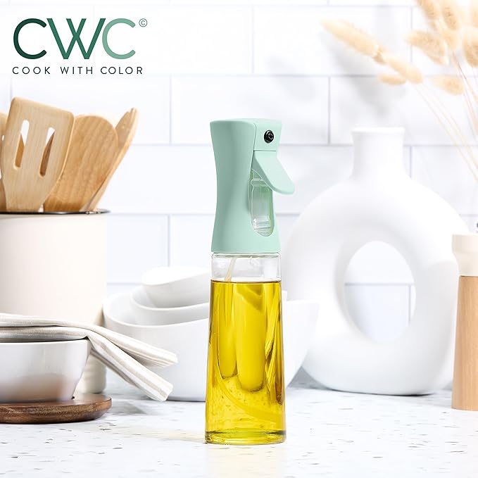 COOK WITH COLOR Glass Oil Sprayer for Cooking, BBQ, Salad Olive Oil Spray Bottle with Non-Slip Handle, Oil Sprayer Bottles for Healthy Eating, Green