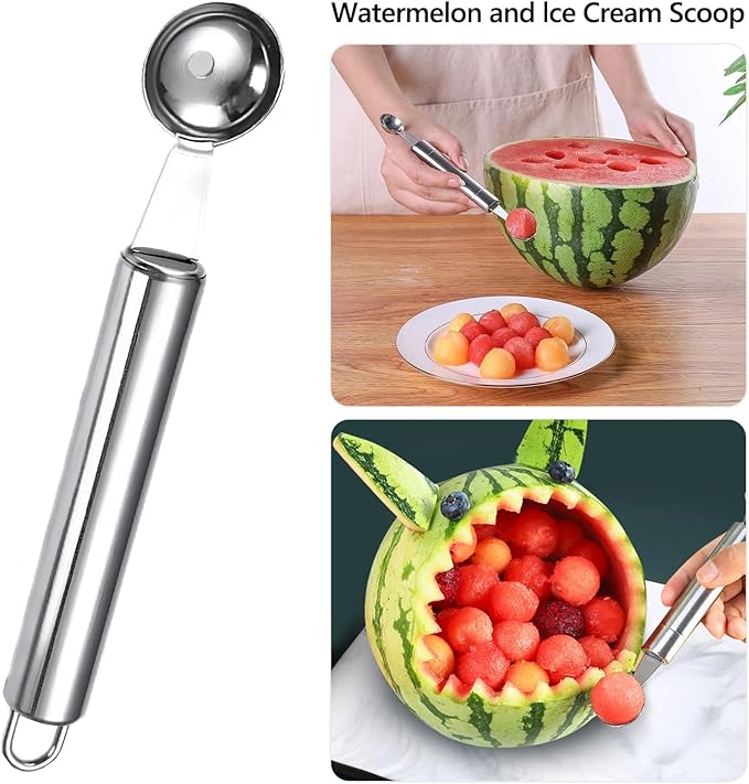 6 Pcs Stainless Steel Fruit Carving Knife Set, Kitchen Fruit Carving Knife, Watermelon and Ice Cream Scoop, 2-in-1 Dig Pulp Separator Fruit Peeling Tool, Crinkle Knife and Lemon Zester Grater