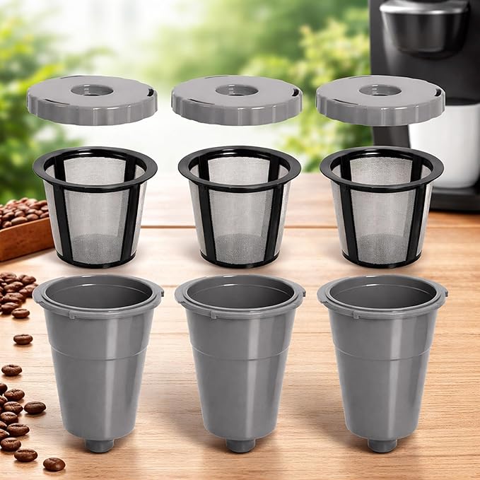 Reusable Coffee Filter Compatible with Keurigg My K Cup B30 B40 B50 B60 B70 K10 MINI Plus K15 K40/45 K55 K60/65 K70/75/79 Series 5048 Old Mode Grey by Podoy (3 Pack)