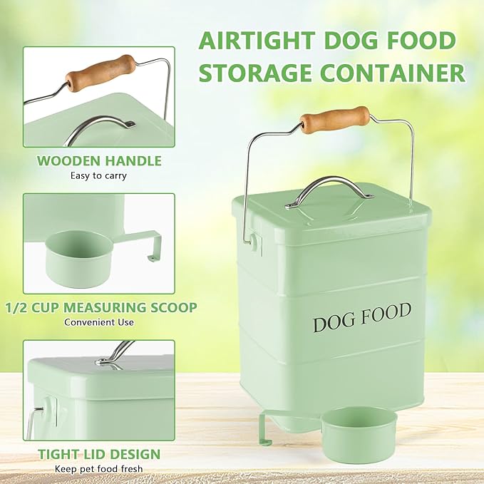 Metal Dog Food Storage Container 5~6Lbs Dog Treats Container Pet Food Storage Tin Portable Dog Food Treats Canister with Airtight Lid/Scoop-Farmhouse Style-Keep Kibble Fresh