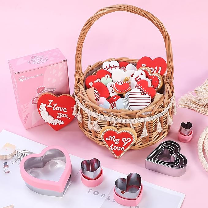 BakingWorld Heart Cookie Cutter Set,9 Piece Heart Shapes Stainless Steel Cookie Cutters Mold for Cakes Biscuits and Sandwiches,0.98"/1.45"/1.57"/1.96"/2.04"/2.32"/2.75"/3.18"/3.74" Assorted Sizes