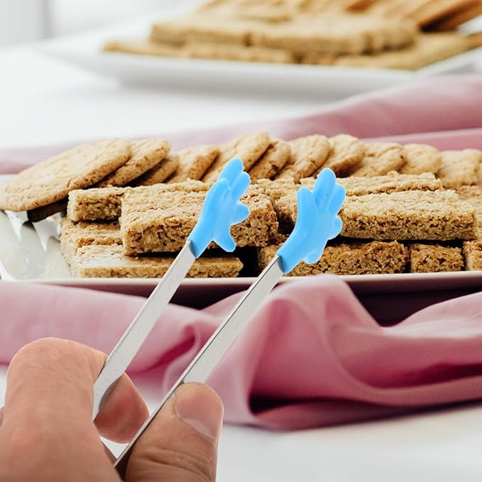 Angoily Premium Mini Tongs 4.84 Inch Stainless Steel Kitchen Gadgets Food Clips with Silicone Hand Shape Tips Dishwasher Safe for Ice Salad Bbq Serving in 5 Colors