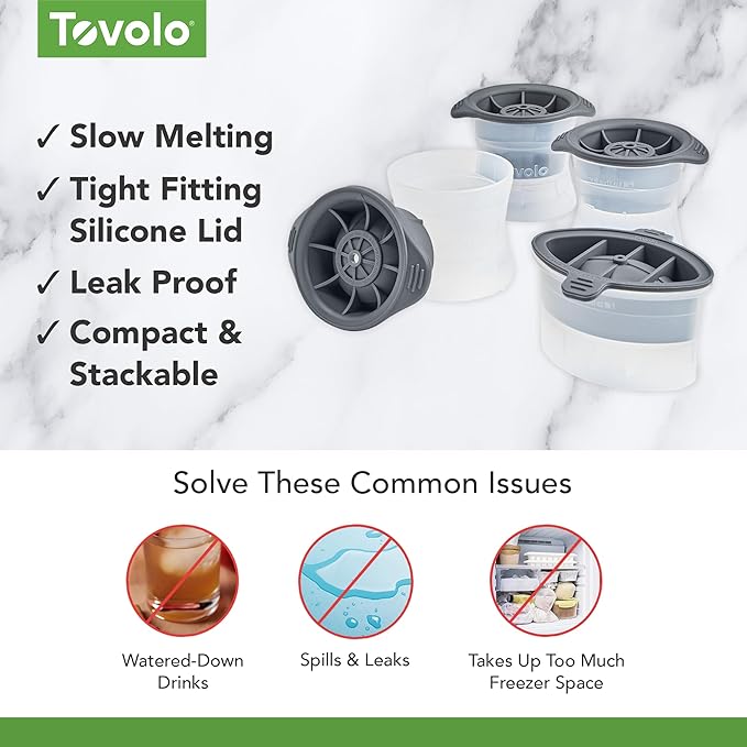 Tovolo Sports Ice Mold Bundle Set of 4 Football Baseball Basketball Soccer Ball Large Craft Ice Cubes for Whiskey Cocktails with Silicone Lids, Easy Fill Craft Ice Mold for Sports Fans