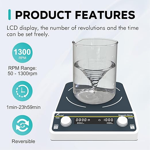 LAB FISH Digital 30L Magnetic Stirrer (30000ML) Large Capacity 1300PRM Magnetic Mixer 10.2"X10.2" Stir Plate W/Timer for Lab