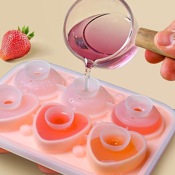 Silicone Ice Molds Fun Shapes Set, Heart Rose Ice Cube Mold, Small Round Ice Cube Tray, Makes 22 Sphere & 3 Heart 3 Rose Shape Ice Balls for Chilling Whiskey Cocktails, 2 Ice Trays with Bin Scoop Tong
