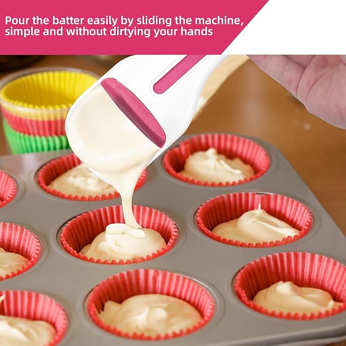 Cupcake Scoop Batter Dispenser, One-Touch Sliding Button Batter Dispensing Tool for Cake Pancakes Muffins Precise Portioning Cookie Kitchen Baking Tool for Home Bakery