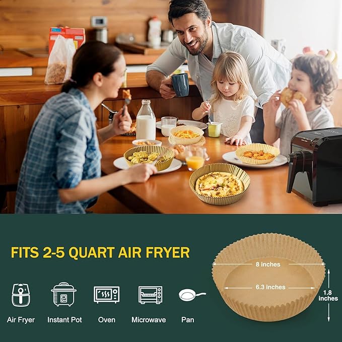 Air Fryer Disposable Paper Liner, Non-Stick Round Parchment, AirFryer Accessories, Oil Proof, Water Proof, Cooking Baking Roasting Filter for Microwave Oven Frying Pan(125PCS, 6.3inch)