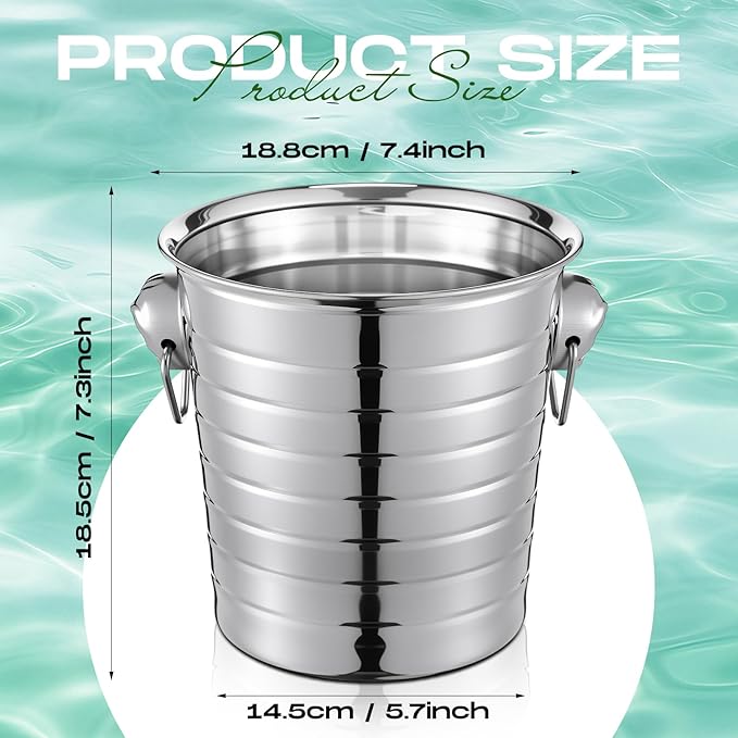 Pinkunn 6 Pack Stainless Steel Champagne Bucket 3 Qt Metal Ice Bucket Double Wall Wine Buckets with Handles Party Beverage Chiller for Champagne Beer Cocktail Wine Drinks Home Bar Accessories (Silver)