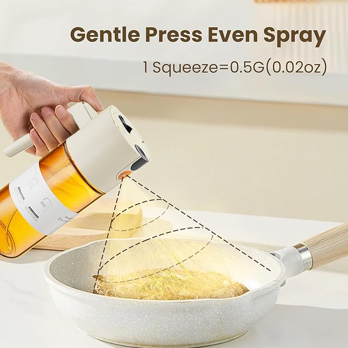 LAKUMIQI 2 in 1 Oil Sprayer for Cooking, 17oz Light-Blocking Glass Spray Bottle with Stickers, Oil Dispenser for Salad, Air Fryer & BBQ