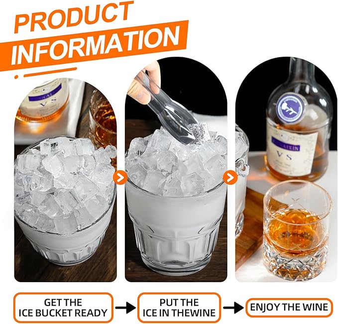 Crystal Ice Bucket with Handle & Tongs-1.1 L Plastic Clear Champagne Ice Buckets for Parties, Beer, Wine, Drinks, Cocktails,-Soda, Mimosa Bar Supplies (Style-A, 37 oz (1.1 L))