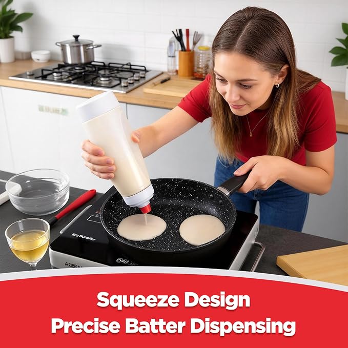 2-Pack Batter Dispenser with Whisk Ball, 1000ml Leak-Proof Squeeze Bottle with Stand for Pancakes, Waffles, Cupcakes & Crepes(PD-01)