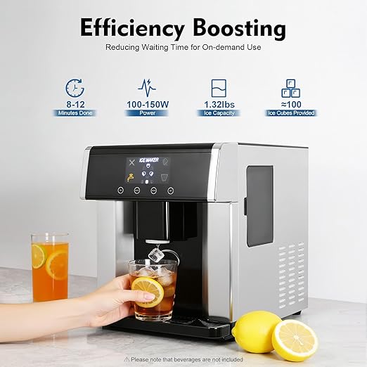 Nugget Ice Maker Countertop, Smart 2-in-1 Water Dispenser with Ice Maker with LCD Panel Self Dispensing Nugget Ice Maker Self-Cleaning 33LBS/24H Crushed Chewable Ice for Home Kitchen Office