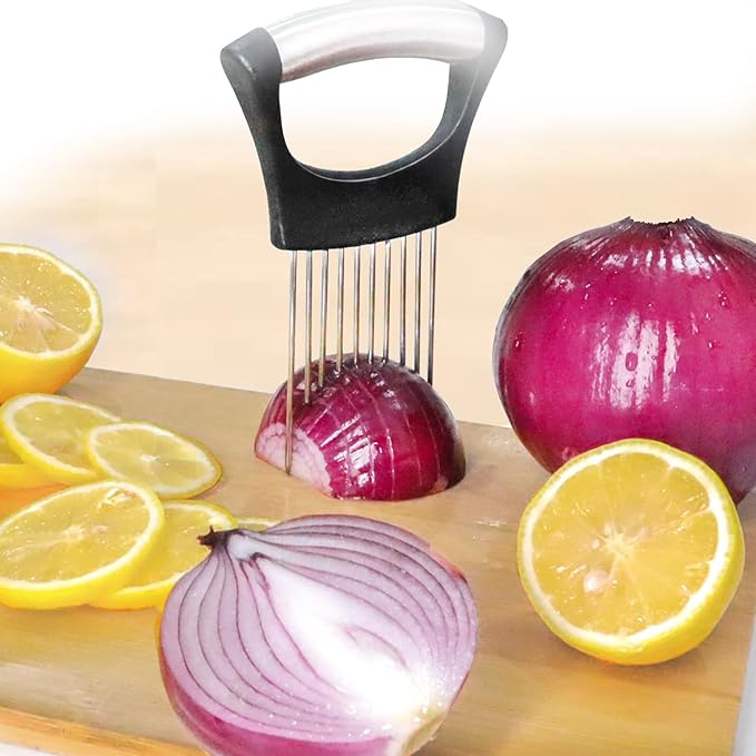 Hendiy Onion Holder for Slicing and Large Crinkle Cutter French Fry Cutter, Onion Slicer Veggie Chopper, Tomato Slicers Potato Wavy Chopper, Kitchen Food Slicer（One Onion Slicers & One Potato Cutter）