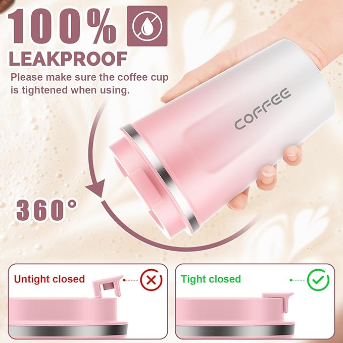 CS COSDDI 12 oz Stainless Steel Vacuum Insulated Tumbler - Coffee Travel Mug Spill Proof with Lid - Coffee Cups for Keep Hot/Ice Coffee,Tea and Beer (Pink-White380ML)
