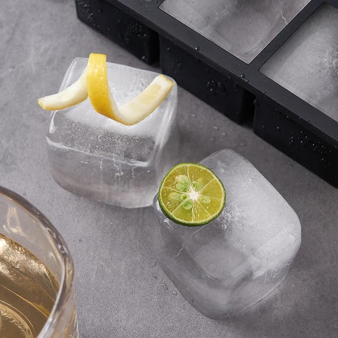 Wanderworld Ice Tray Combo, Silicone Reusable 2 inch Big Ice Freezer Mold, 9 Cubes& 9 Sphere Ice Maker tray with lid for Whiskey, 2 pack.