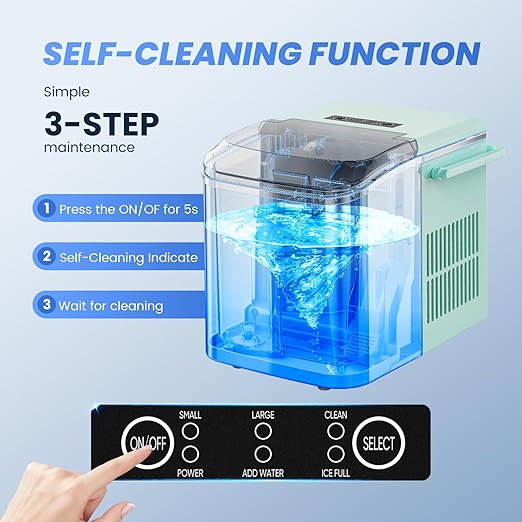 NEWBULIG Ice Makers Countertop with Handle, Portable Ice Machine, 9 Bullet Ice Cubes in 6 Mins, 26lbs in 24Hrs, Auto-Cleaning, with Basket and Scoop, for Home, Kitchen, RV, Camping,Green