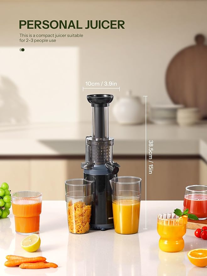 Masticating Juicer Machines, Reemix Cold Press juicer Machine Compact & Small Size, Juice Extractor, Nutrient and Vitamin Dense, BPA-Free Tritan, Easy to Clean (Black)
