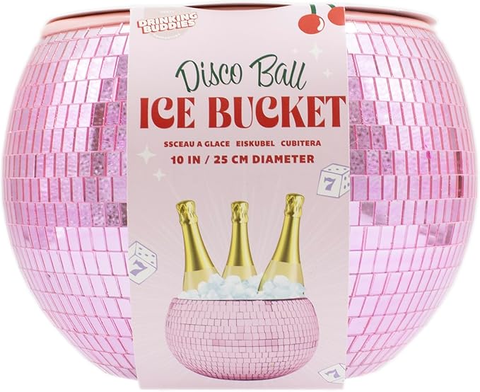 NPW Pink Disco Ball Ice Bucket – Mirrored Cocktail & Champagne Ice Bucket for Parties, Girls’ Night & Bachelorette