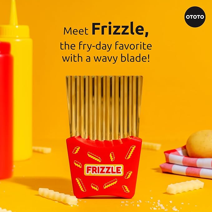 NEW - OTOTO Frizzle Crinkle Fry Cutter - Crinkle Cutter for Veggies, Waffles, Fries, Cool Kitchen Gadgets, Cute Kitchen Accessories, Funny, Unique Gifts, White Elephant Gifts, Quirky