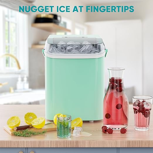 NEWBULIG Ice Makers Countertop with Handle, Portable Ice Machine, 9 Bullet Ice Cubes in 6 Mins, 26lbs in 24Hrs, Auto-Cleaning, with Basket and Scoop, for Home, Kitchen, RV, Camping,Green