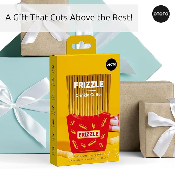 NEW - OTOTO Frizzle Crinkle Fry Cutter - Crinkle Cutter for Veggies, Waffles, Fries, Cool Kitchen Gadgets, Cute Kitchen Accessories, Funny, Unique Gifts, White Elephant Gifts, Quirky
