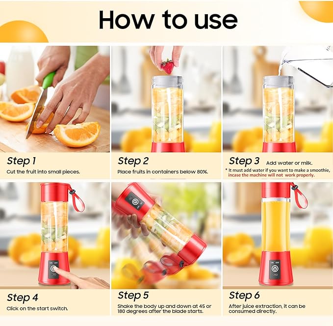 Portable Blender for Smoothies & Shakes - Cordless Personal Size Blender with 6 Blades, 380Ml Juice Cup, Lightweight & Rechargeable, Freshly Squeezed for Picnic/Sports/Office