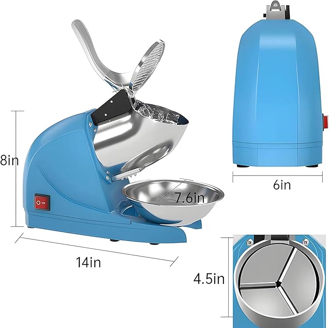 Shaved Ice Machine, Electric 3 Blade Snow Cone Machine, 380W Crusher Ice Maker, 286 lb/hr Ice Crusher, Commercial and Home Ice Crusher (Blue)