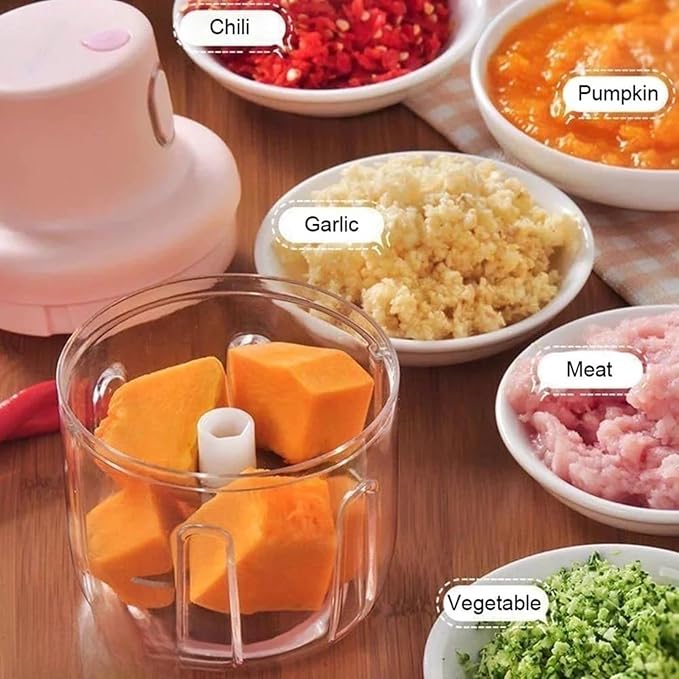 WONCHIEF 2-in-1 Electric Food Chopper with Dual Blades & Bowls | USB Rechargeable Mini Kitchen Processor for Garlic, Vegetables, Fruits | Portable Masher for Indoor/Outdoor Cooking (250ml+100ml)