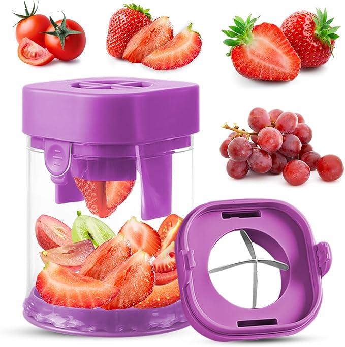 Small Fruit Cutter, Creative Strawberry & Grape Slicer, Quickly Making Fruit Vegetable Salad (Purple)
