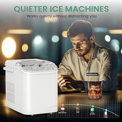 NEWBULIG Ice Makers Countertop with Handle, Portable Ice Machine, 9 Bullet Ice Cubes in 6 Mins, 26lbs in 24Hrs, Auto-Cleaning, with Basket and Scoop, for Home, Kitchen, RV, Camping,Light White