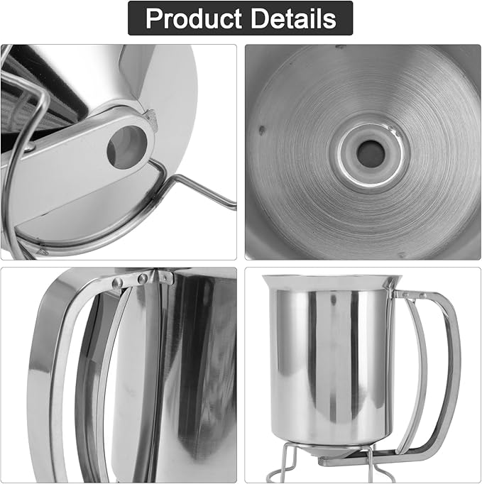 800ml/27oz Pancake Batter Dispenser with Easyflow Spout - Handheld Stainless Steel Pourer for Baking Pancakes, Crepes, Waffles, Cupcakes & Muffins, Measuring Gauge in MLS & Cups (4.1x6.4in)