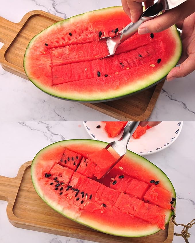 Watermelon Fork Slicer Cutter, Stainless Steel 2-in-1 Watermelon Cutter for Family Parties Camping, Summer Watermelon Cutting Artifact, Professional Fruit Fork Slicer (1PCS)
