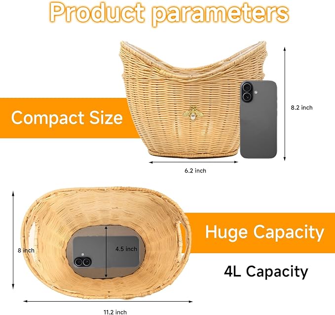 Lexenic 2 PCS Ice Bucket with Handle Hole, Woven and Acrylic Double Layer Basket Design, 4L Champagne Wine Ice Bucket for Cocktail Bar, Parties, Picnics- Anti Frozen Hands Anti Water Leakage (Rattan)