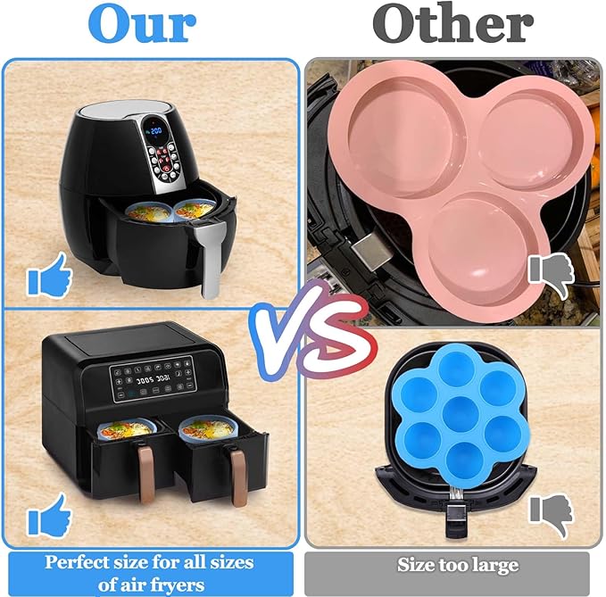 XANGNIER Silicone Air Fryer Egg Mold,3 Pcs Reusable Nonstick Egg Bites Pan-Alternative to Microwave Egg Cooker/Sous Vide Egg Bite Maker,BPA Free,Dishwasher Safe,Air Fryer Accessories,Blue