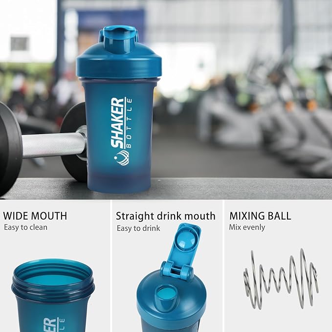 Shaker Bottle,400ml Small Protein Shaker Bottle with Mixing Ball, Portable 14oz GYM Shakes Cup for Workout,BPA free, 100% Leak Proof,Dishwasher Safe（Blue）