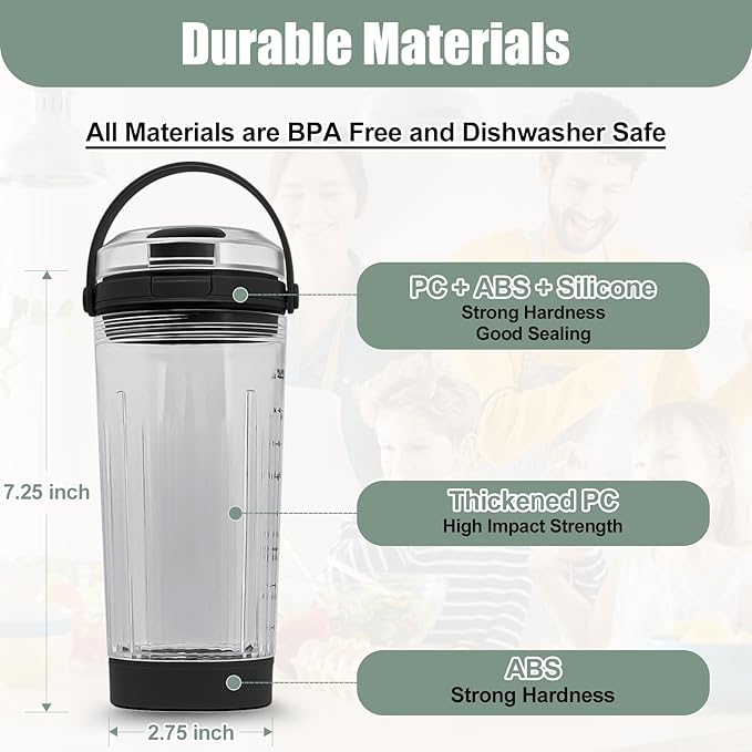 18 oz Vessel Replacement Compatible with Ninja Blast Portable Blender, Replacement 18oz Cup with Sip Lid & Bottom Cap for Ninja Portable Blenders BC151BK BC151NV BC151WH BC151CR BC151EM,PC,Black