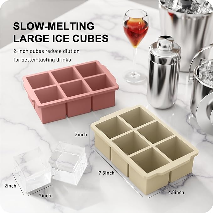 VLM 3 Packs Large Ice Cube Molds with Stackable Lid,Silicone Ice Cube Tray for Freezer,Big Square Ice Tray for Whiskey,Cocktails,Bourbon and Soups (Set 3)