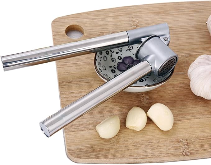 Stainless Steel Garlic Press Extended Handle Heavy Duty Garlic Mincer and Crusher Manual Kitchen Tool