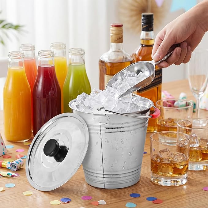 OBTANIM 3 Pack 4L Stainless Steel Metal Ice Buckets Champagne Drink Cooler Storage Ice Pails with Handle and Lid for Party Favors Organizing Home Parties Bar Cooling Supplies