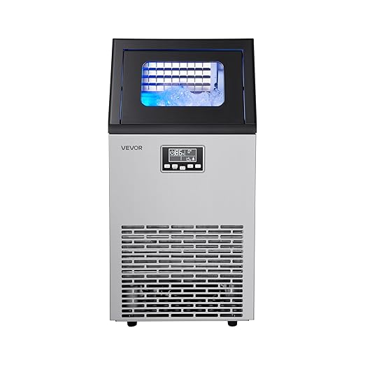 VEVOR Commercial Ice Maker Machine, 100 lbs/24h with 28Lbs Storage, 45 Cubes per Cycle, Stainless Steel Freestanding & Under Counter Ice Maker with LED Display & Self-Cleaning, for Home Bar Restaurant