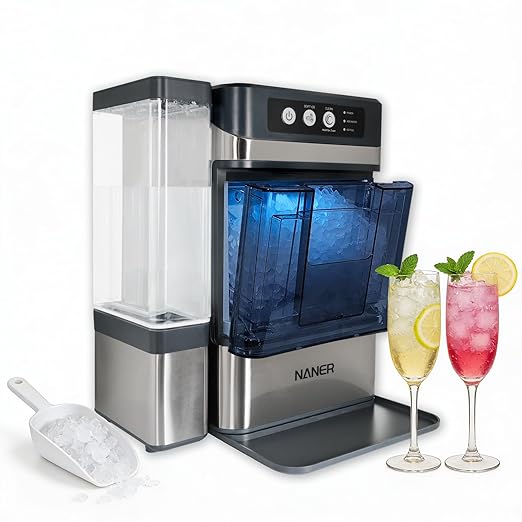 Naner Nugget Ice Makers Countertop 42lbs/Day Large Capacity One-Click Operation Self-Cleaning Portable Ice Maker with A Detachable 3L Water Tank Scoop Included Ice Machine for Home/Kitchen/Office