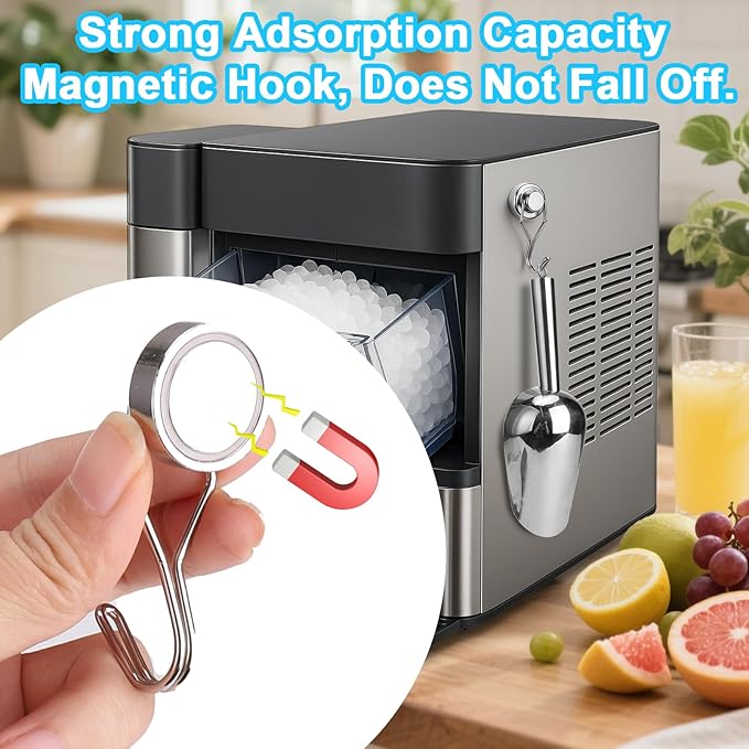 Stainless Steel Ice Scoop for Freezer with Magnetic Hook - Ice Scoop for GE Profile Opal 2.0 Nugget Ice Maker, for Kitchen Bar Party Accessories (3OZ-Silver)