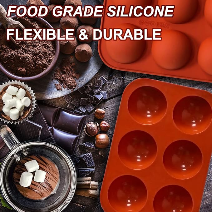 Lerykin 6 Holes Medium Semi Sphere Silicone Molds, 3 Packs Half Sphere Silicone Baking Molds for Making Chocolate, Cake, Jelly, Dome Mousse