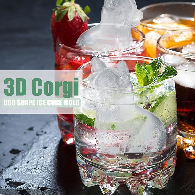 Corgi Dog gifts 3D Ice Cube Mold, Admaison Ice Cube Tray with Funnel for Cocktails, Bourbon,Brandy, Whiskey Gifts for Men, Silicone Fun Shapes Black (Corgi)