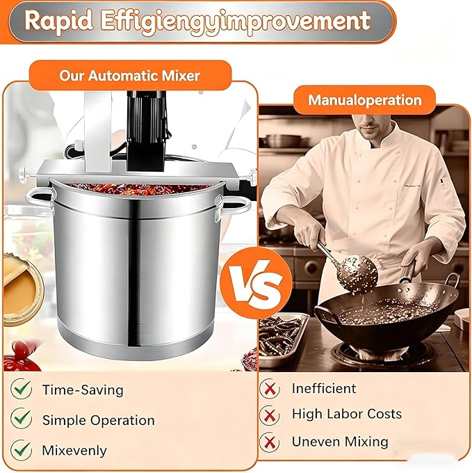 Commercial Automatic Food Mixer, Jam Sauce Heating Mixer, Hot Pot Seasoning Bottom Soup Sauce Stirrer Frying Machine, Stainless Steel Electric Food Mixer with 4 Blade Stirring Scraper 85l